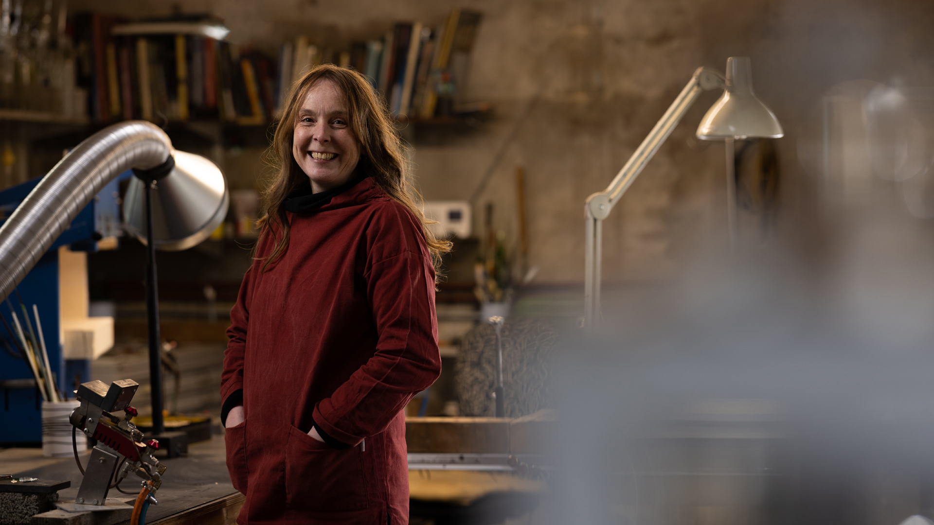 Glass artist Andrea Spencer of Benefield Spencer Glass, in her studio space.